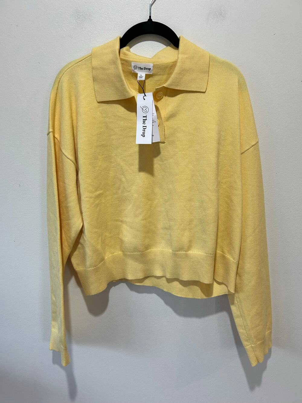 The Drop NWT yellow polo sweater womens XL cropped long sleeve great basic